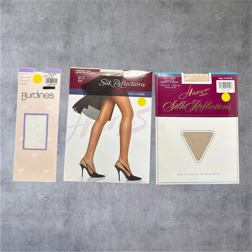 Vintage Hanes‎ Silk Reflections Pantyhose Lot AB Control Top Sheer NOS